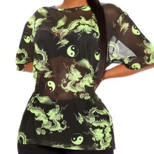 Fashion Nova Fate of The Dragon Mesh Tunic Top L